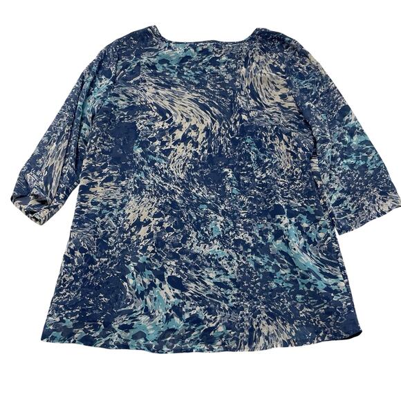 Chicos Blouse Size 1 Blue Printed Top Lined - Picture 2 of 8